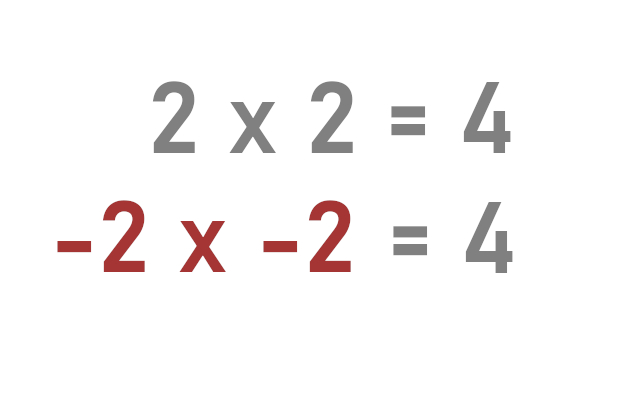 -2 x -2 = 4 and 2 times 2 equals 4