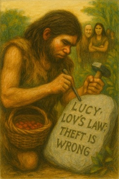 Man chiselling the first law of the land