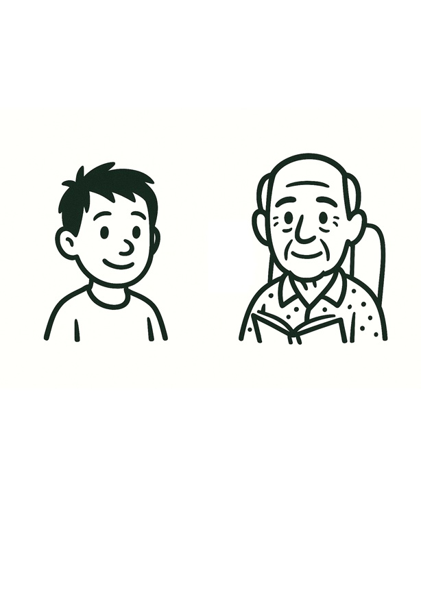 6 year old lad and a 60 year old man