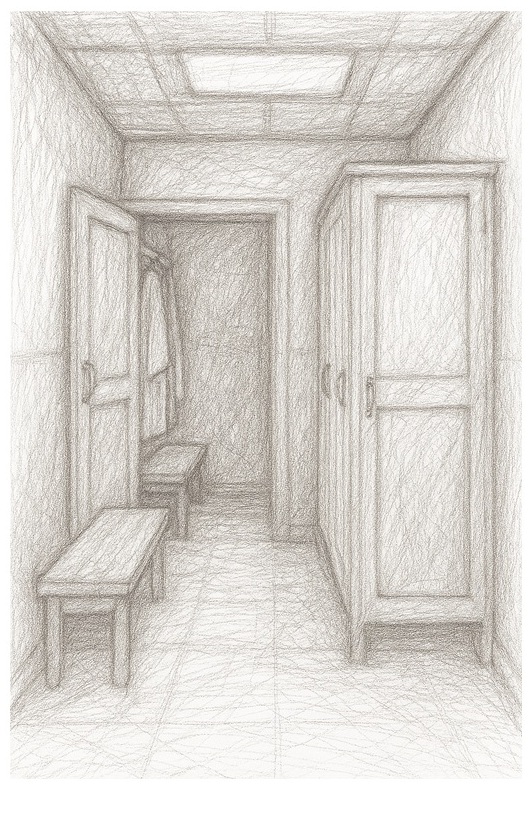 individual cubicle drawn in pencil