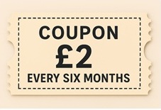 A coupon with postage stamp like edges