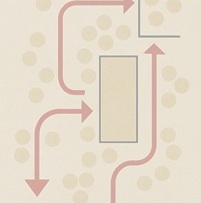 diagram of people flow inside building with obsticles